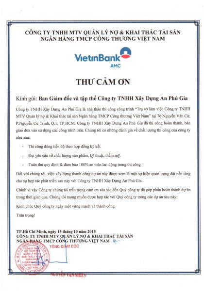 Thư cảm ơn - VIETTINBANK